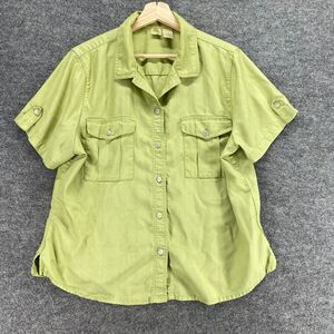 Islander Shirt Women 16 Green Button Up Collared Short Sleeve Rayon Pockets